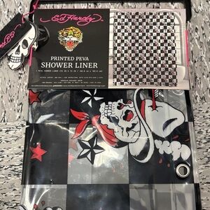 Ed Hardy Skull and Star Shower Liner - Black, Red, White